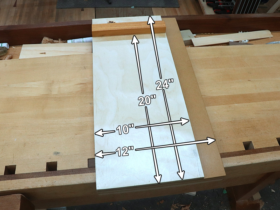 The measurements of Rob Cosman's shooting board